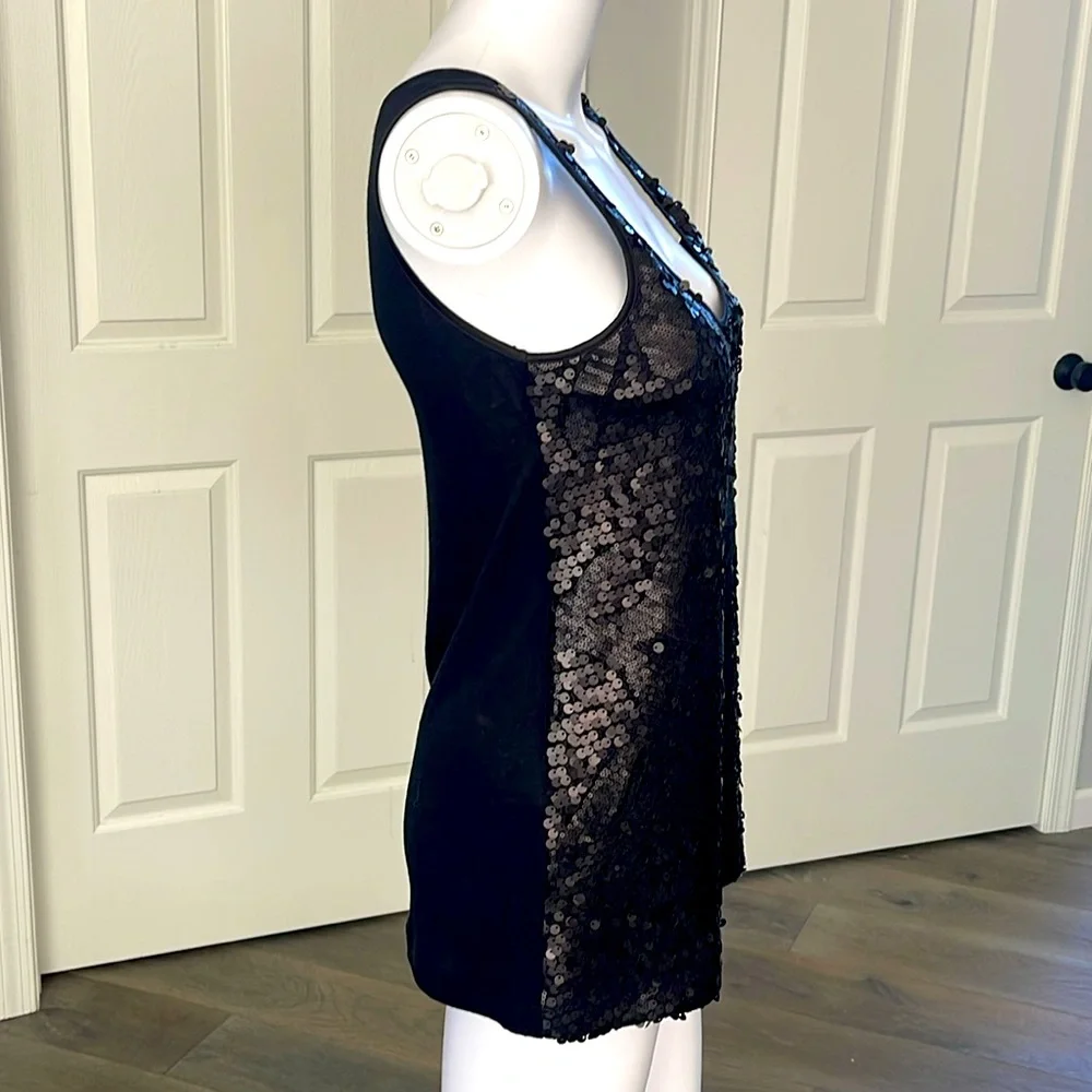 Express Sequin Print (Front Only) Black Tank Top-Small - Picture 3 of 7